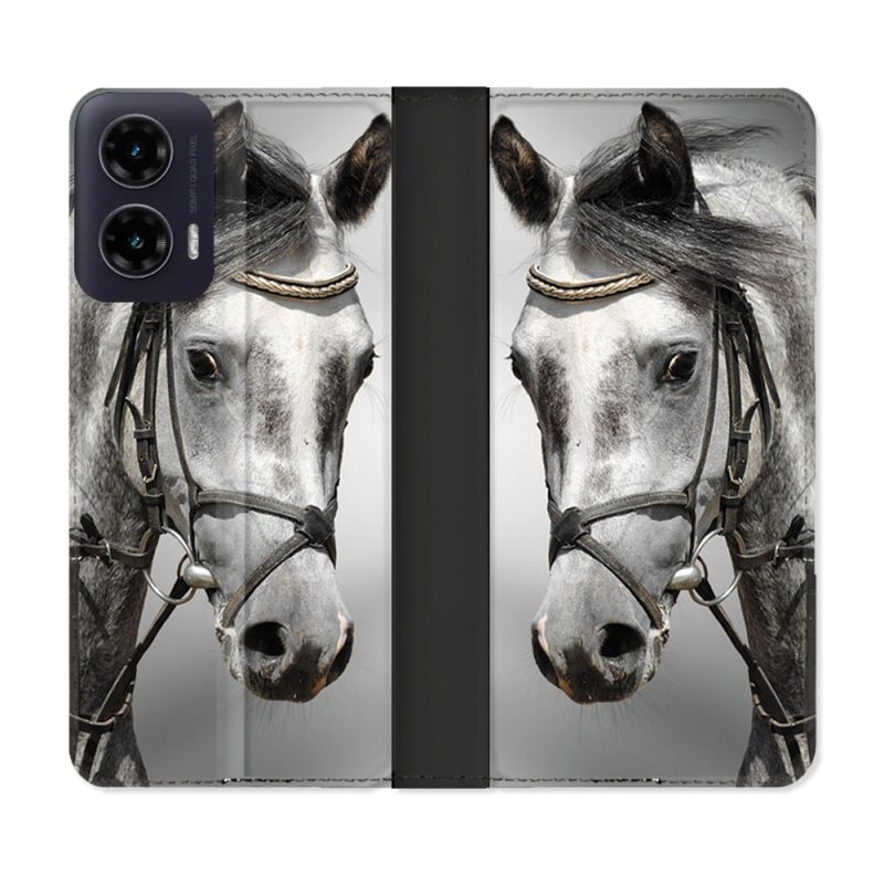 Housse cuir portefeuille Pour Motorola G35 5G Animal Cheval Blanc