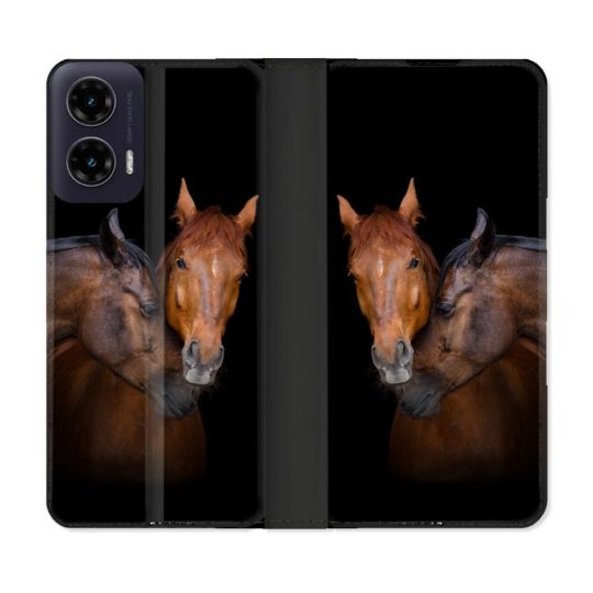 Housse cuir portefeuille Pour Motorola G35 5G Animal Cheval Marron
