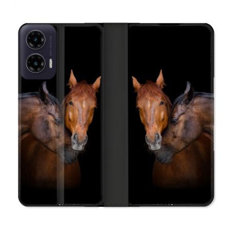 Housse cuir portefeuille Pour Motorola G35 5G Animal Cheval Marron