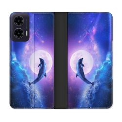 Housse cuir portefeuille Pour Motorola G35 5G Animal Dauphin Vague