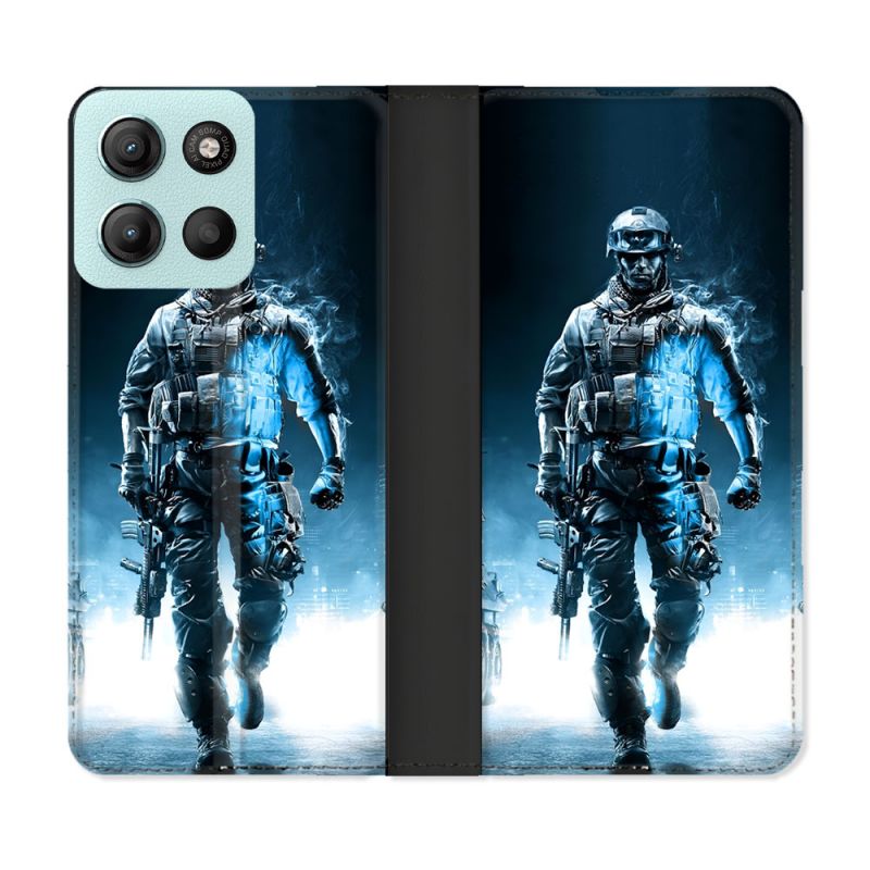 Housse cuir portefeuille Pour Motorola G15 Call Of Duty Guerrier