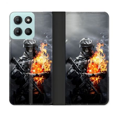 Housse cuir portefeuille Pour Motorola G15 Call Of Duty Squelette