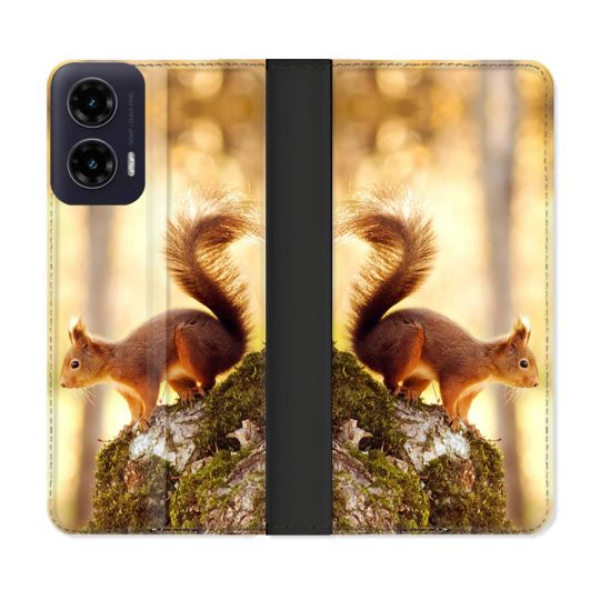 Housse cuir portefeuille Pour Motorola G35 5G Animal Ecureuil Bois
