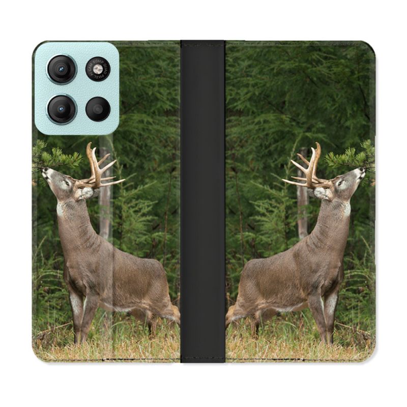 Housse cuir portefeuille Pour Motorola G15 Chasse Cerf