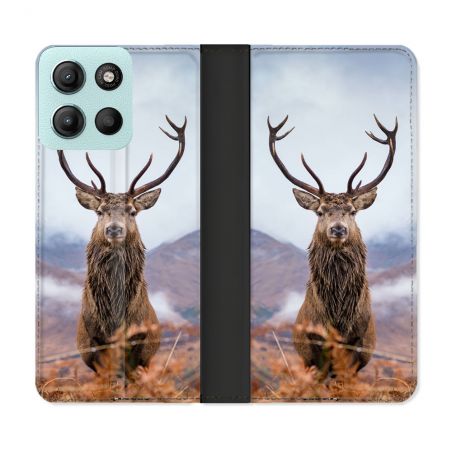 Housse cuir portefeuille Pour Motorola G15 Chasse Chevreuil Montagne