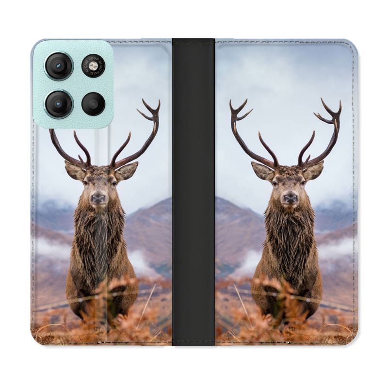 Housse cuir portefeuille Pour Motorola G15 Chasse Chevreuil Montagne