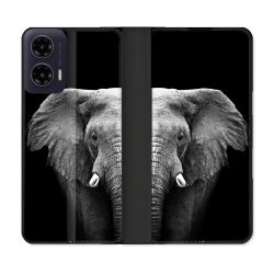 Housse cuir portefeuille Pour Motorola G35 5G Animal Elephant Noir