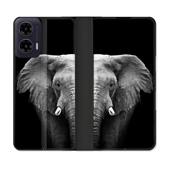 Housse cuir portefeuille Pour Motorola G35 5G Animal Elephant Noir