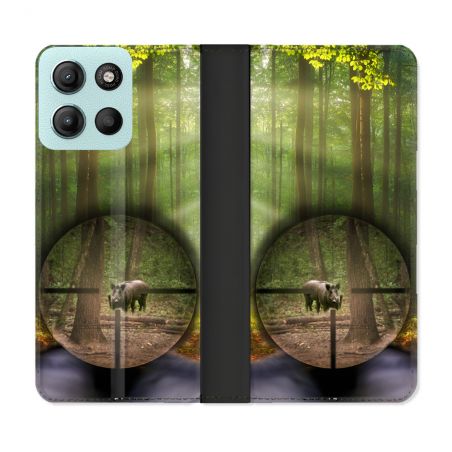 Housse cuir portefeuille Pour Motorola G15 Chasse Sanglier Viseur