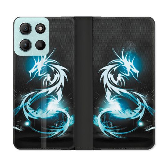 Housse cuir portefeuille Pour Motorola G15 Fantastique Dragon Bleu