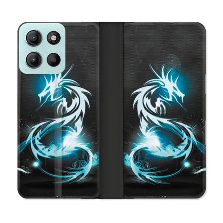 Housse cuir portefeuille Pour Motorola G15 Fantastique Dragon Bleu