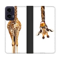 Housse cuir portefeuille Pour Motorola G35 5G Animal Girafe Blanche