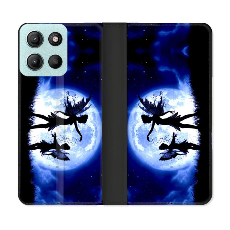 Housse cuir portefeuille Pour Motorola G15 Fantastique Fee Lune