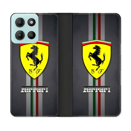 Housse cuir portefeuille Pour Motorola G15 Ferrari Carbone