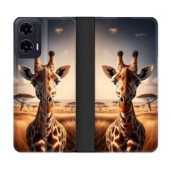 Housse cuir portefeuille Pour Motorola G35 5G Animal Girafe Savane
