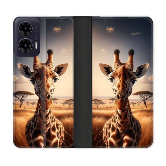 Housse cuir portefeuille Pour Motorola G35 5G Animal Girafe Savane