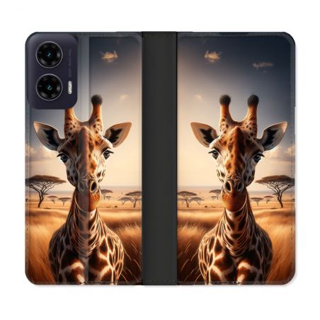 Housse cuir portefeuille Pour Motorola G35 5G Animal Girafe Savane