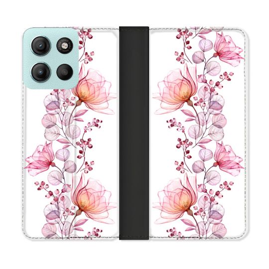 Housse cuir portefeuille Pour Motorola G15 Fleur Eclosion