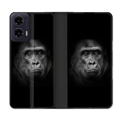 Housse cuir portefeuille Pour Motorola G35 5G Animal Gorille Noir