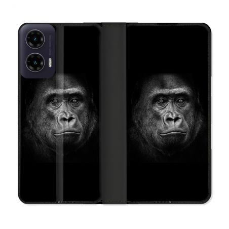 Housse cuir portefeuille Pour Motorola G35 5G Animal Gorille Noir