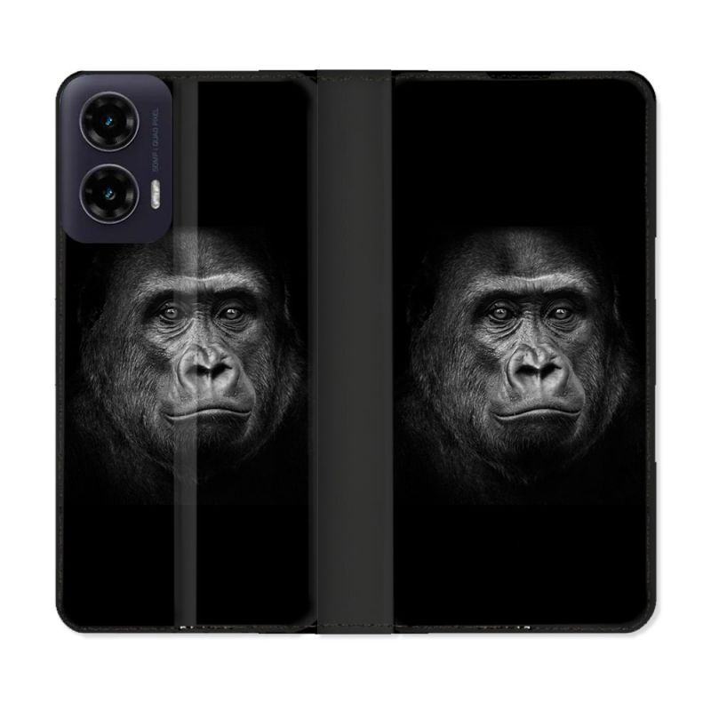 Housse cuir portefeuille Pour Motorola G35 5G Animal Gorille Noir