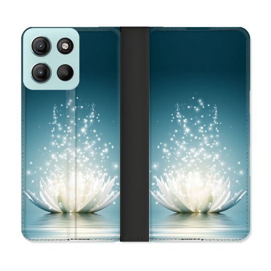 Housse cuir portefeuille Pour Motorola G15 Fleur Lotus Blanc