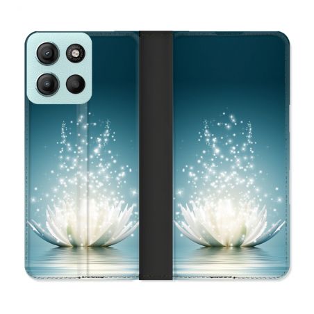 Housse cuir portefeuille Pour Motorola G15 Fleur Lotus Blanc