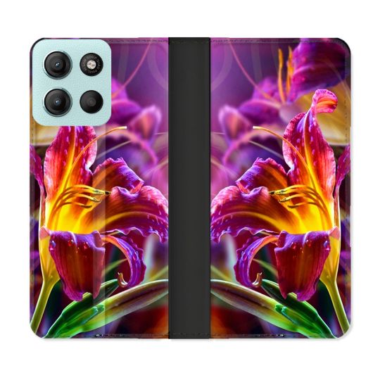 Housse cuir portefeuille Pour Motorola G15 Fleur Lys Color