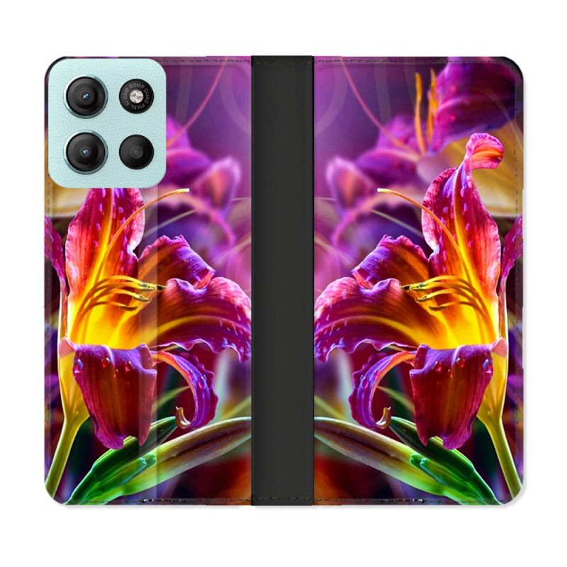 Housse cuir portefeuille Pour Motorola G15 Fleur Lys Color