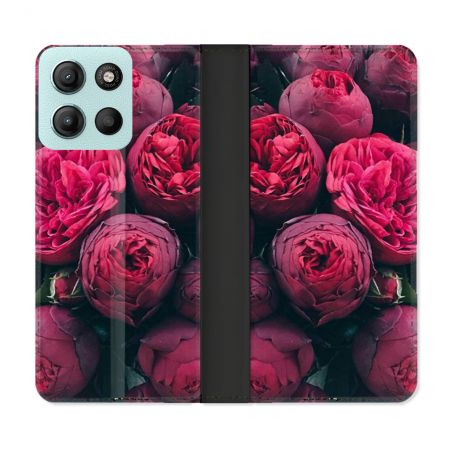 Housse cuir portefeuille Pour Motorola G15 Fleur Pivoine