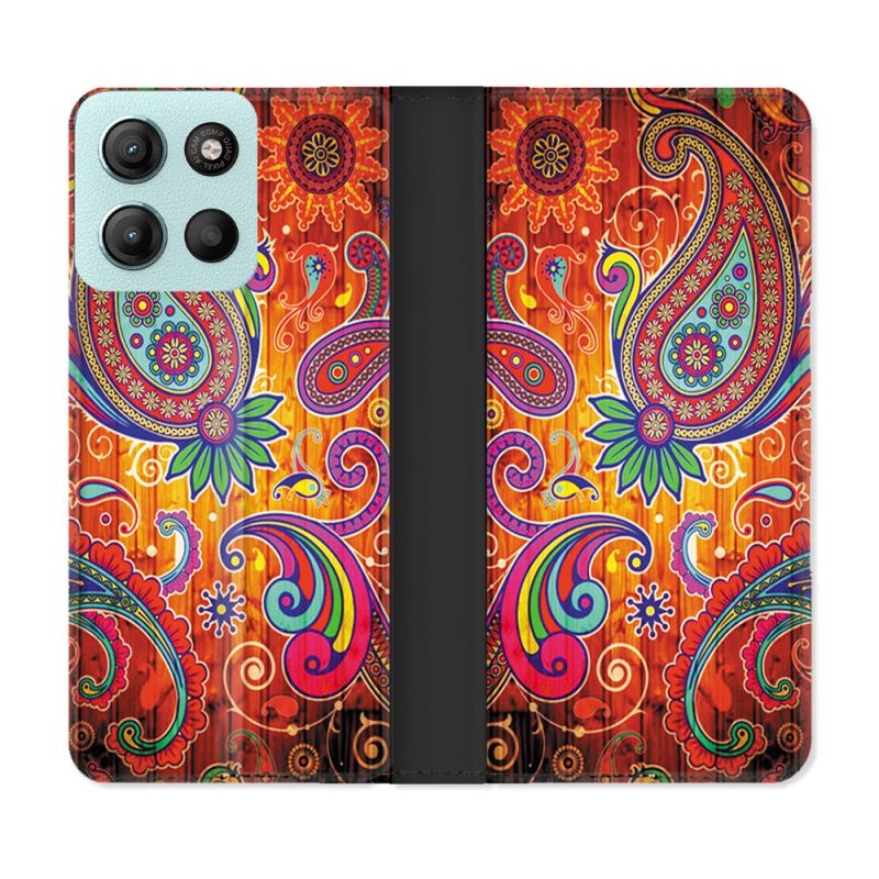 Housse cuir portefeuille Pour Motorola G15 Fleur Psychedelic
