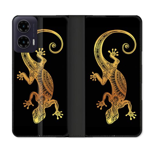 Housse cuir portefeuille Pour Motorola G35 5G Animal Lezard Noir