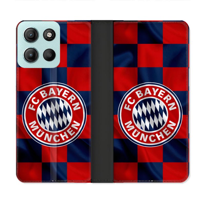 Housse cuir portefeuille Pour Motorola G15 Foot Bayern Munich Carreaux