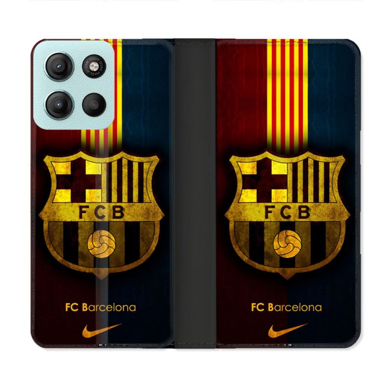 Housse cuir portefeuille Pour Motorola G15 Foot FC Barcelone Vintage