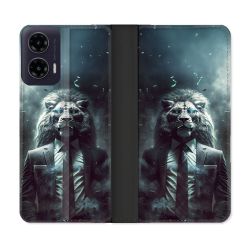Housse cuir portefeuille Pour Motorola G35 5G Animal Lion Business