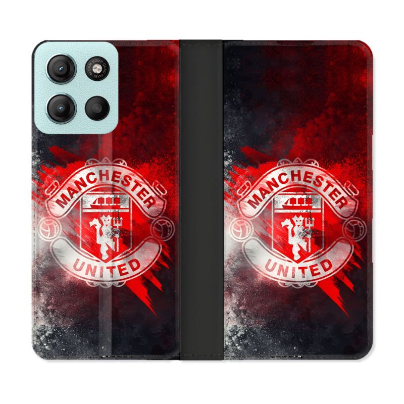 Housse cuir portefeuille Pour Motorola G15 Foot Manchester United