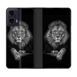 Housse cuir portefeuille Pour Motorola G35 5G Animal Lion Majestueux