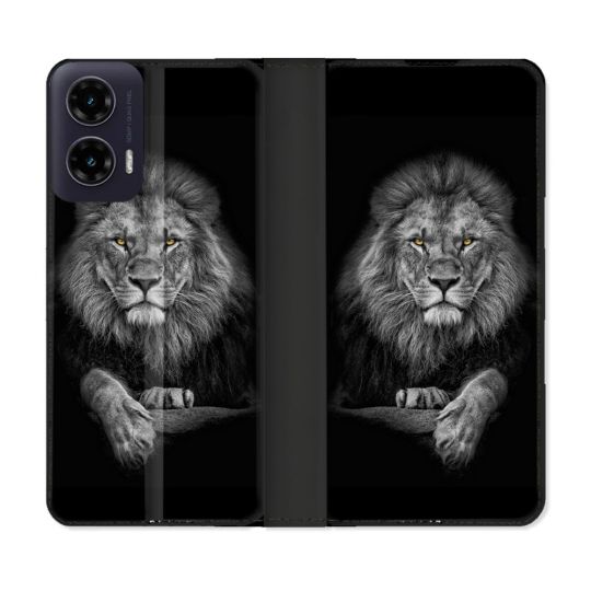 Housse cuir portefeuille Pour Motorola G35 5G Animal Lion Majestueux