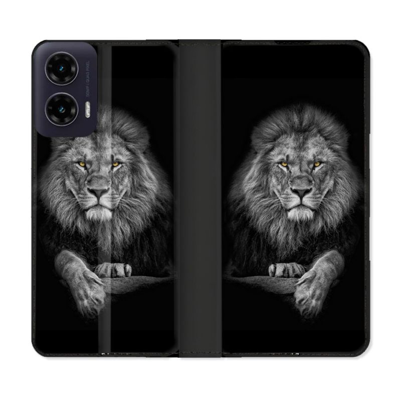 Housse cuir portefeuille Pour Motorola G35 5G Animal Lion Majestueux
