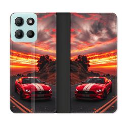 Housse cuir portefeuille Pour Motorola G15 Ford Mustang GT500 Rouge
