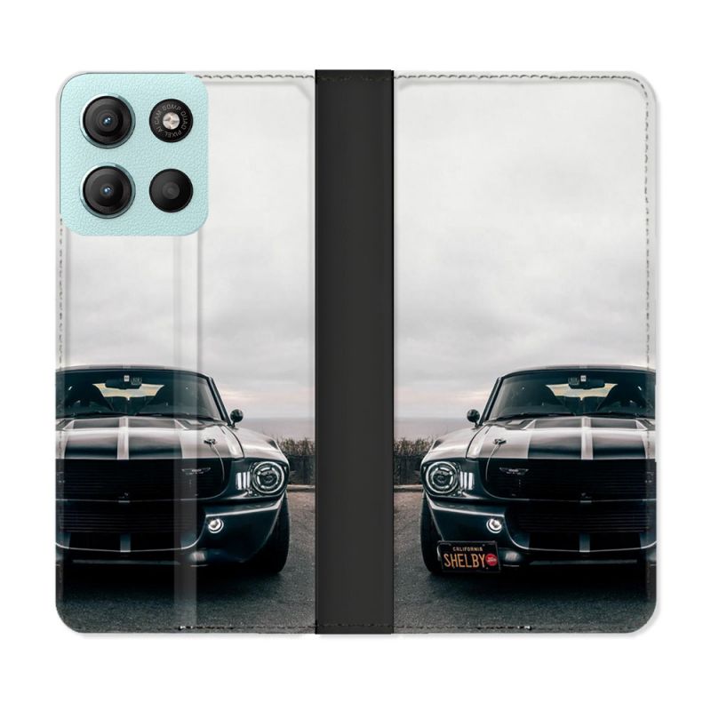 Housse cuir portefeuille Pour Motorola G15 Ford Mustang GT500 Vintage