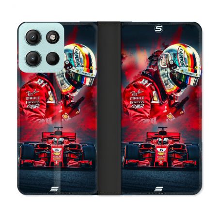 Housse cuir portefeuille Pour Motorola G15 Formule 1 F1 Ferrari