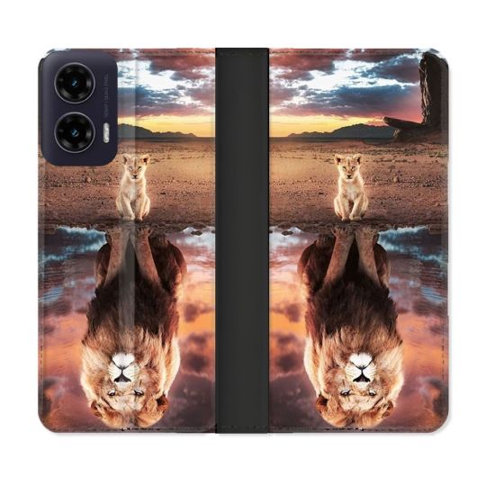Housse cuir portefeuille Pour Motorola G35 5G Animal Lion Reflet