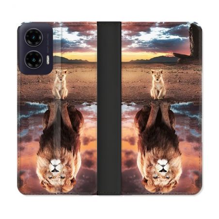 Housse cuir portefeuille Pour Motorola G35 5G Animal Lion Reflet
