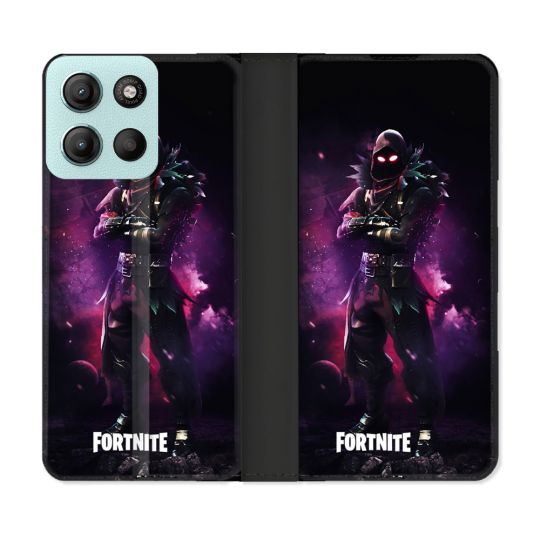 Housse cuir portefeuille Pour Motorola G15 Fortnite Raven