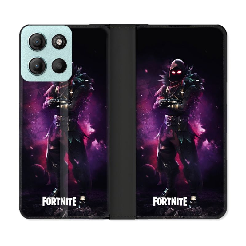 Housse cuir portefeuille Pour Motorola G15 Fortnite Raven