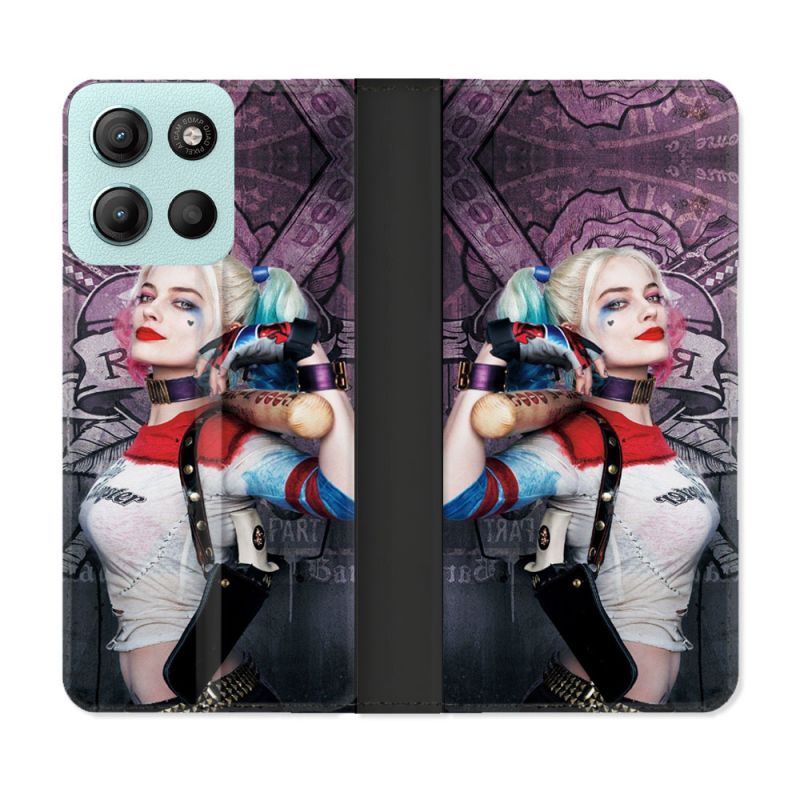 Housse cuir portefeuille Pour Motorola G15 Harley Quinn Batte