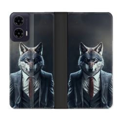 Housse cuir portefeuille Pour Motorola G35 5G Animal Loup Business