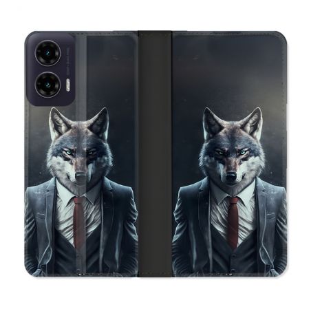 Housse cuir portefeuille Pour Motorola G35 5G Animal Loup Business