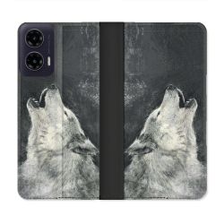 Housse cuir portefeuille Pour Motorola G35 5G Animal Loup Hurlement